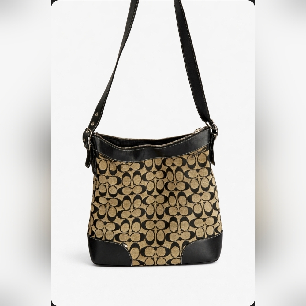 Coach Signature Canvas Shoulder Bag in Khaki/Black - Picture 9 of 9